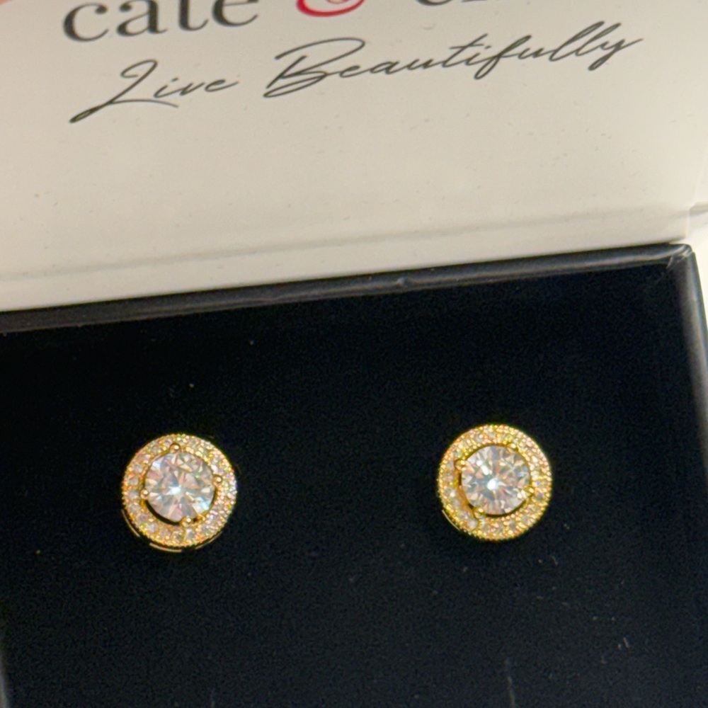 NEW- Cate & Chloe Ariel 18K Gold-Plated Halo Stud Earrings
